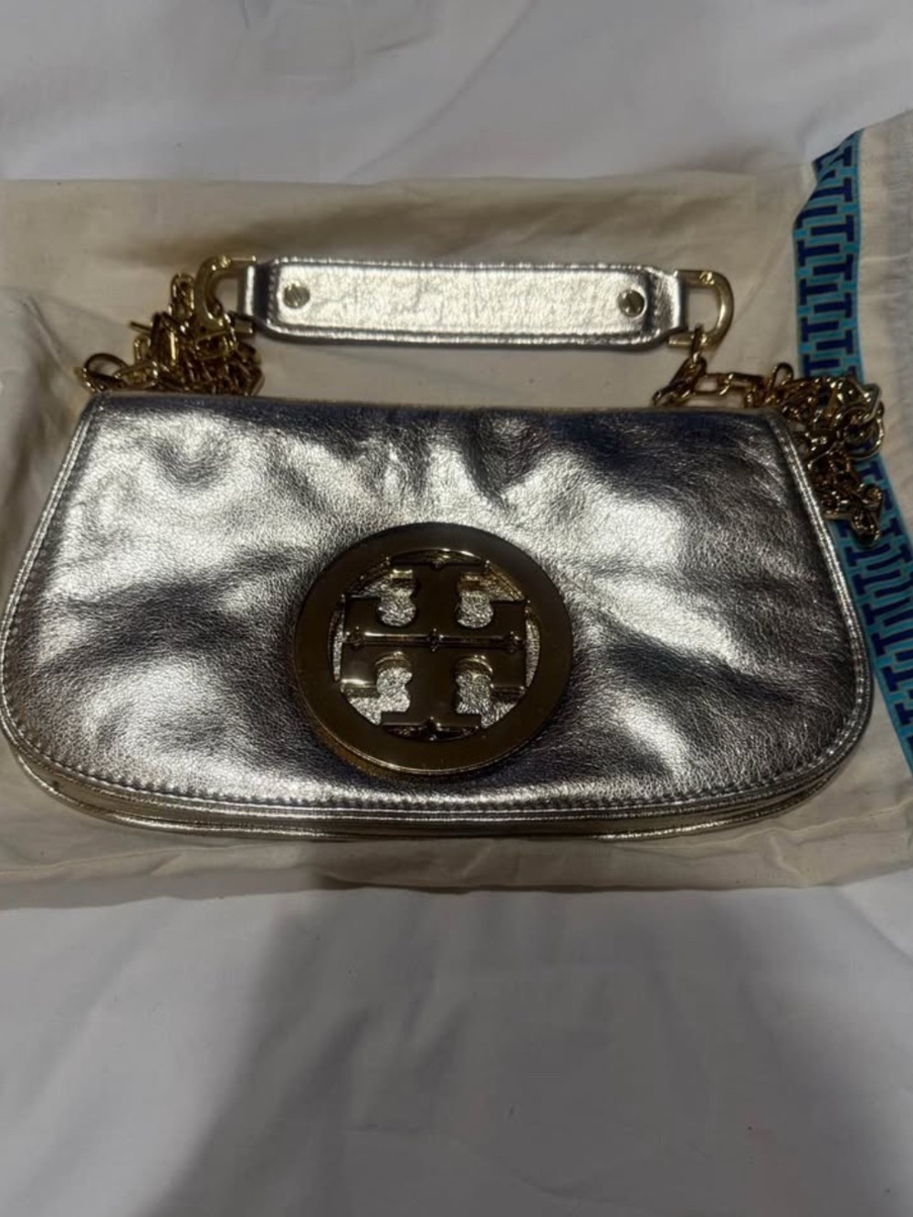 TORY BURCH Clutch Purse Bag Metallic Gold Leather